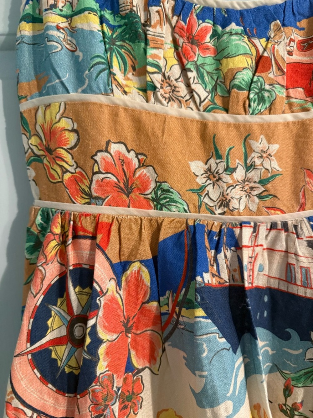 NWT Christian Lacroix linen White Lotus map print vacation sundress Dress S - Picture 9 of 14
